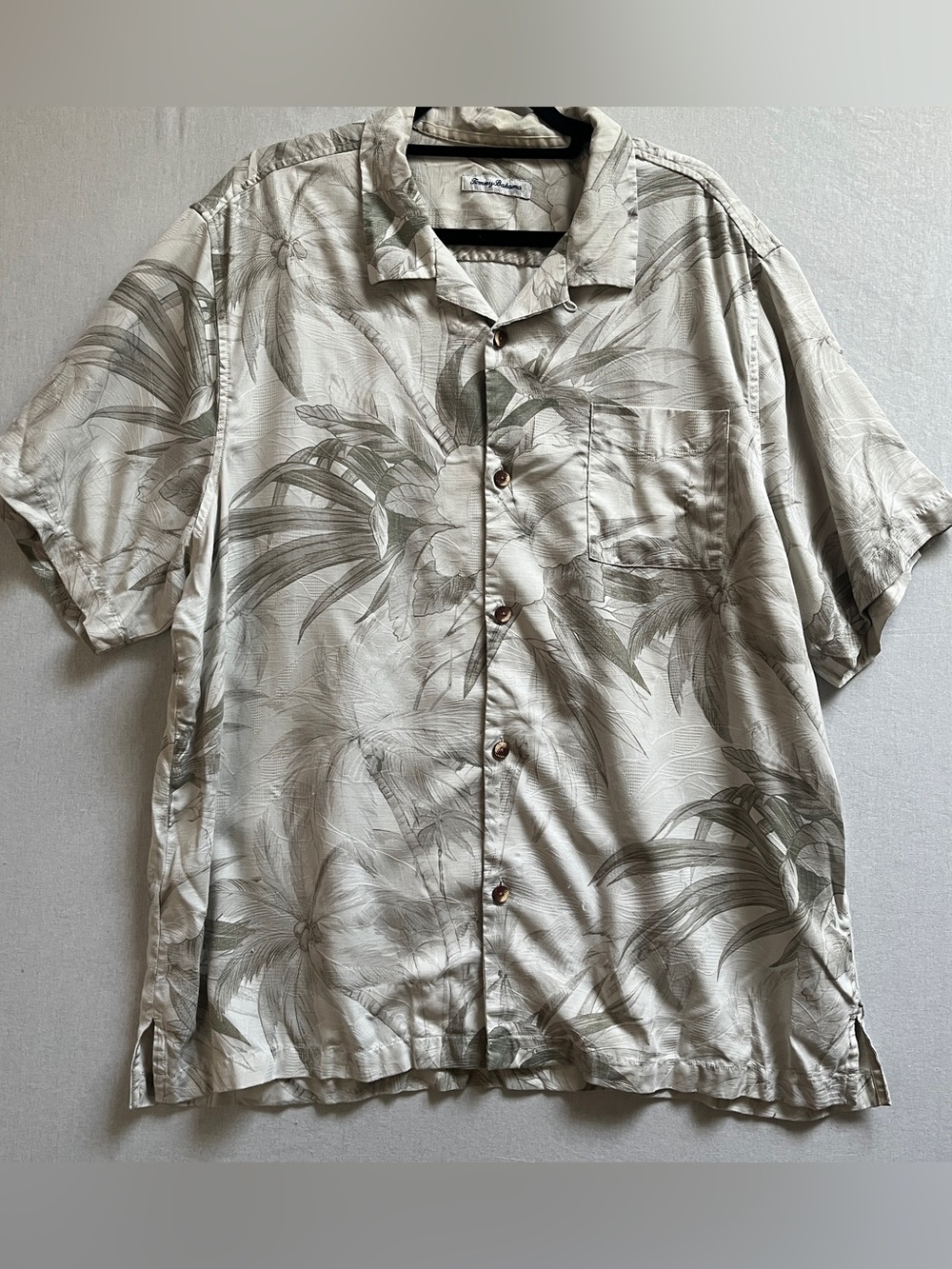 Tommy Bahama Silk Blend Palm Print Short Sleeve Button-Up Shirt XXL